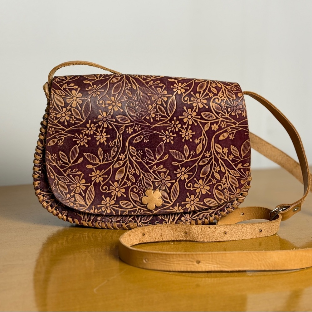 Floral Embossed Brown Crossbody Bag